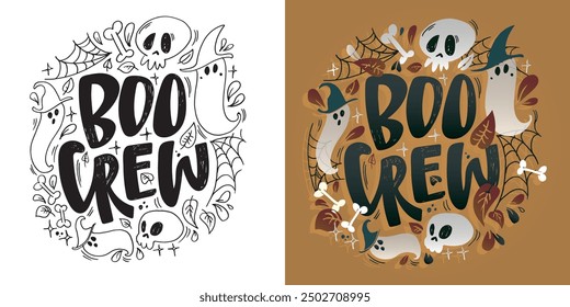 Halloween vibes lettering. Cute hand drawn doodle lettering quote. Lettering for t-shirt design, mug print, bag print, clothes fashion. 100% hand drawn vector image.