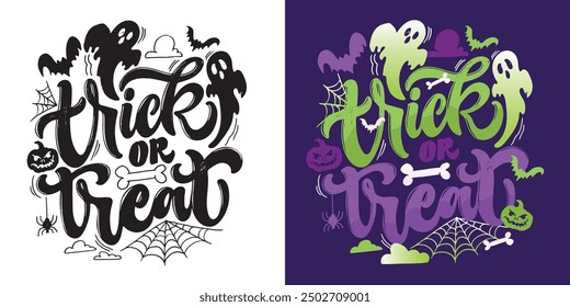 Halloween vibes lettering. Cute hand drawn doodle lettering quote. Lettering for t-shirt design, mug print, bag print, clothes fashion. 100% hand drawn vector image.