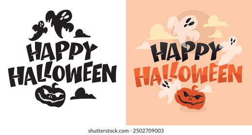 Halloween vibes lettering. Cute hand drawn doodle lettering quote. Lettering for t-shirt design, mug print, bag print, clothes fashion. 100% hand drawn vector image.