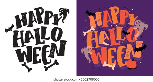 Halloween vibes lettering. Cute hand drawn doodle lettering quote. Lettering for t-shirt design, mug print, bag print, clothes fashion. 100% hand drawn vector image.