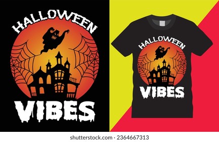 halloween vibes slogan retro vintage graphic t shirt template design.pumpkin cute cat witch night party spooky season horror vibes custom typograph isolated background print for ready