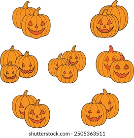 Vibras de Halloween Arte vectorial de calabazas sobre un fondo blanco