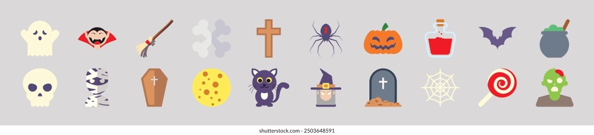 Halloween Vibrant Flat Illustrations. Suitable for infographics, books, banners and other designs
