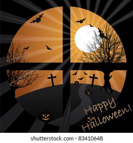 Halloween view from a window in moonlight