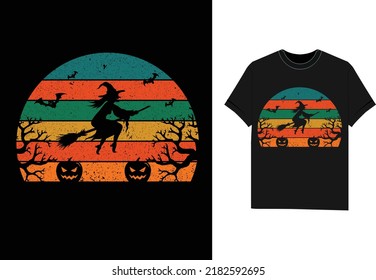 Halloween vintage background witch pumpkin t shirt design