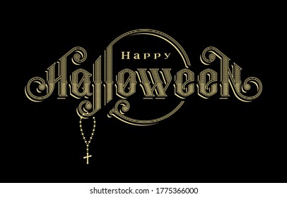 Halloween vintage font. Emblem in the old style on a dark background.