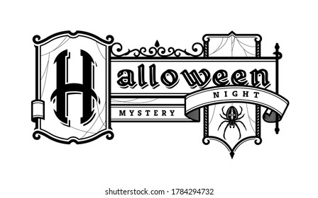 Halloween vintage font. Emblem in the old style.