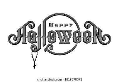 Halloween vintage font. Emblem in the old style.