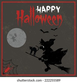 Halloween vintage illustration in flat design style / Halloween vintage illustration with HAPPY HALLOWEEN inscription / Typographic vector illustration	