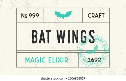 Halloween vintage label. Bat silhouette. Trendy vintage label for hand made products, restaurants, drinks and food stores,  packaging. Vector illustration