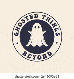 Halloween vintage label, logo. Spooky emblem. Ghost vintage icon. Hipster design. Print for T-shirt. Vector illustration