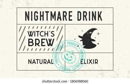 Halloween vintage label. Witch silhouette. Trendy vintage label for hand made products, restaurants, drinks and food stores, packaging. Vector illustration