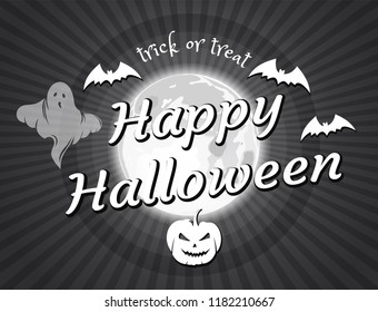 Halloween vintage movie. Happy Halloween. Old movie ending screen. Halloween design in the style of black and white retro film. Vector illustration