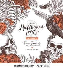 Halloween Vintage Party Invitation. Halloween Design Template. Vector Illustration