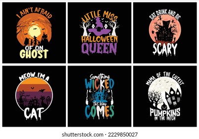 Halloween vintage t shirt design vector bundle