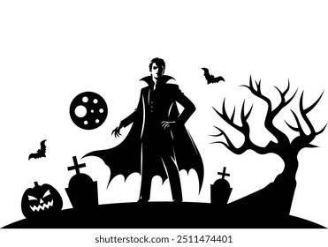 Halloween Vinyl Decal for Window, Halloween Scene Illustration 