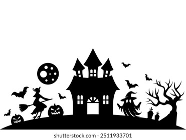 Halloween Vinyl Decal for Window, Halloween Scene Illustration 