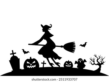 Halloween Vinyl Decal for Window, Halloween Scene Illustration 