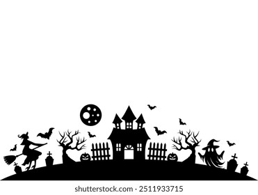 Halloween Vinyl Decal for Window, Halloween Scene Illustration 