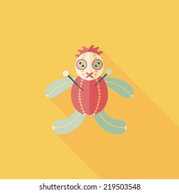Halloween voodoo doll flat icon with long shadow,eps10