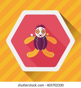 Halloween voodoo doll flat icon with long shadow,eps10