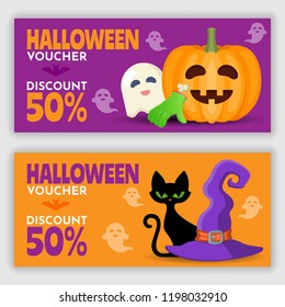 Halloween voucher template. Vector illustration