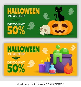 Halloween voucher template. Vector illustration