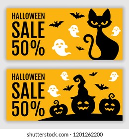 Halloween voucher template. Vector illustration