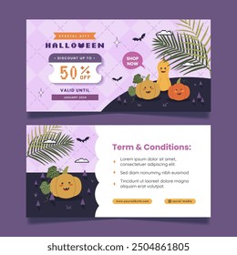 Halloween voucher templates with y2k cute retro vintage 90s design
