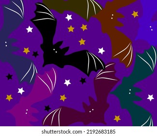 Halloween Coloured Bat Silhouette for Halloween Wall Paper Decoration. Halloween Bat concept. Flat Illustration 