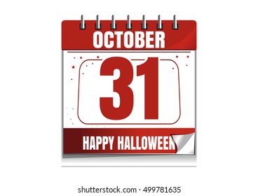 Halloween wall calendar. Holiday date. 31th October. Vector illustration isolated on white background