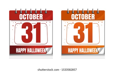 Halloween wall calendar set. Holiday date. 31th October. Vector illustration isolated on white background