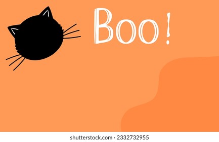 Halloween wallpaper with black cat face and hand written font on orange background vector illustration.