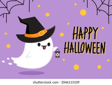 Halloween wallpaper. Cute ghost cartoon vector.
