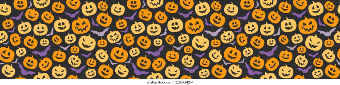 Halloween wallpaper with funny silhouettes of pumpkins. Vector.