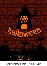 Halloween wallpapers, red brick wall, pumpkin trees and awesome castle.