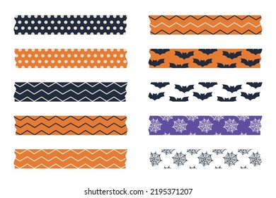 Halloween washi tape vector illustration. Semi-transparent tape strips. Halloween labels.