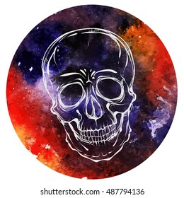 Halloween. Watercolor background. Skull . Handmade. Vector illustration