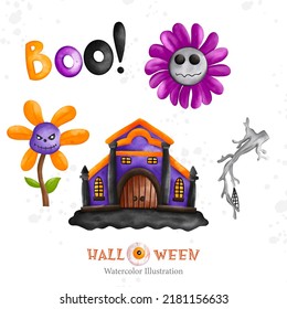 Halloween Watercolor composition painting illustration vector. Witch, sorcery, magic horror concept
