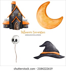 Halloween Watercolor composition painting illustration vector. Haunted house Halloween concept
