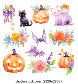 Halloween watercolor elements collection clipart