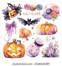 Halloween watercolor elements collection clipart