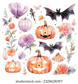 Halloween watercolor elements collection clipart