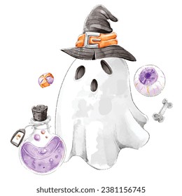 Halloween watercolor ghost illustration vector graphics