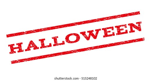 Halloween watermark stamp. Text caption between parallel lines with grunge design style. Rubber seal stamp with dirty texture. Vector red color ink imprint on a white background.