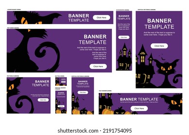 Halloween web banner collection. Design banners for Halloween for websites. Vector conceptual illustration.