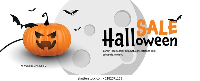 Halloween web banners layouts, modern spooky and scary templates with vector illustrations, spider and cat with pumpkin, evil house with bats and moon