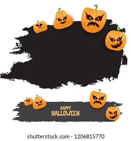Halloween web black grunge Banner or poster with Halloween scary pumpkins isolated on white background . Funky kids Halloween banner with space for greeting text or sale