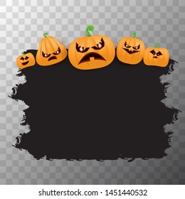 Halloween web black grunge Banner or poster with Halloween scary pumpkins isolated on transparent background . Funky kids Halloween banner with space for greeting text or sale