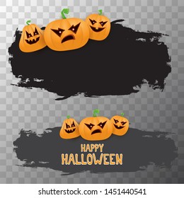 Halloween web black grunge Banner or poster with Halloween scary pumpkins isolated on transparent background . Funky kids Halloween banner with space for greeting text or sale